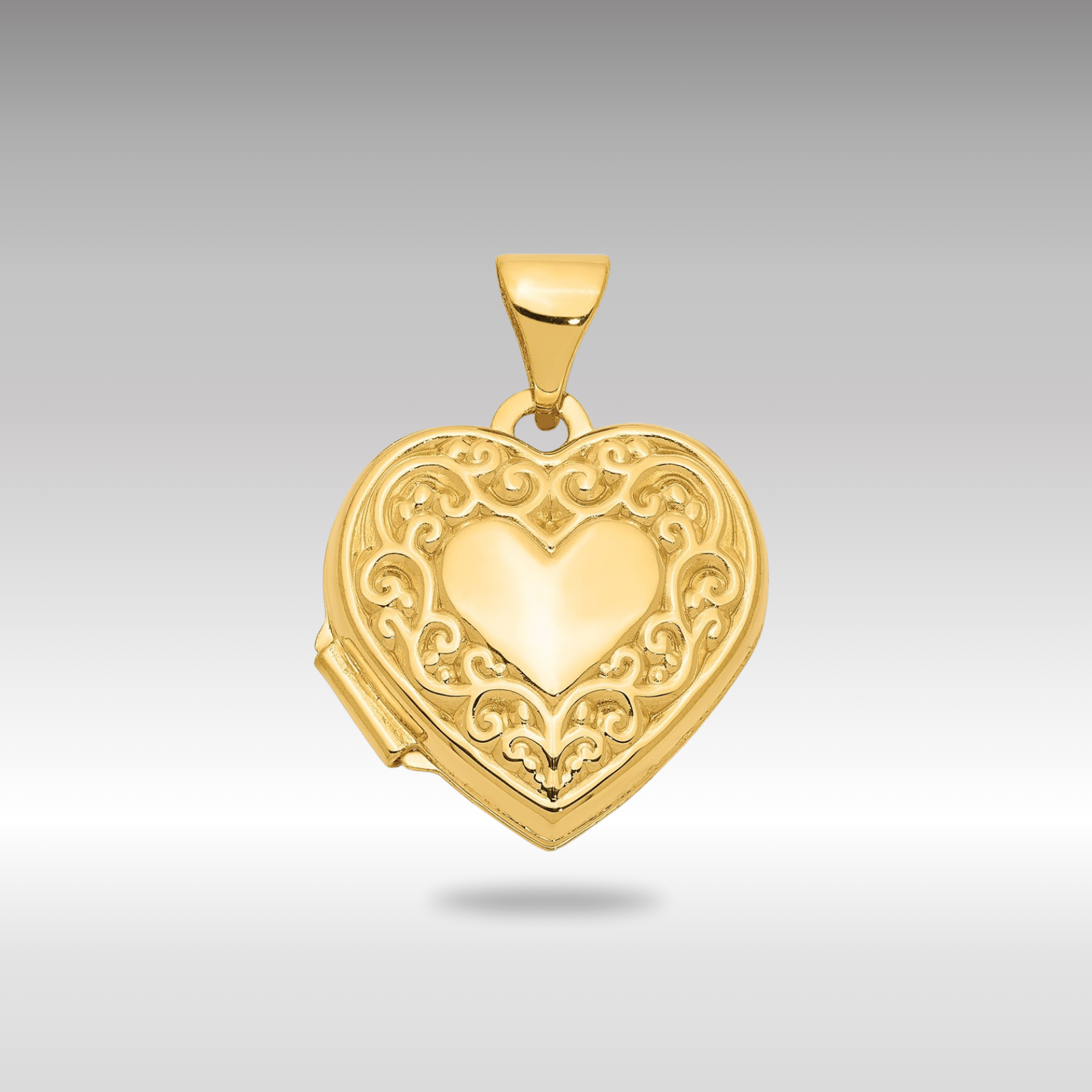 Gold Scroll Heart Locket Pendant - Model XL131 - Charlie & Co. Jewelry