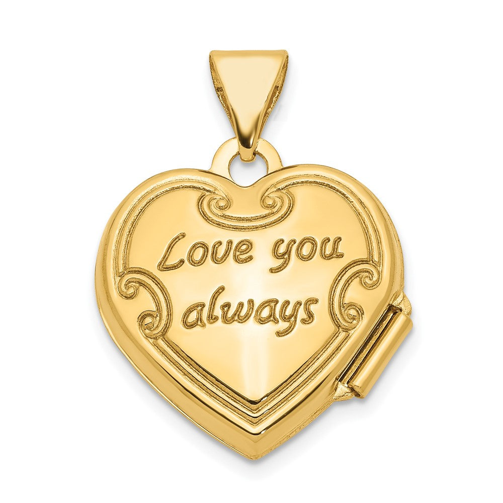 Gold Reversible Floral Love You Always Heart Locket Pendant - Model XL201 - Charlie & Co. Jewelry