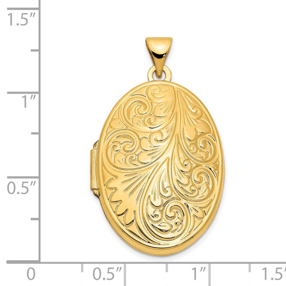 Gold Extra Large Scroll Oval Locket Pendant - Model XL226 - Charlie & Co. Jewelry