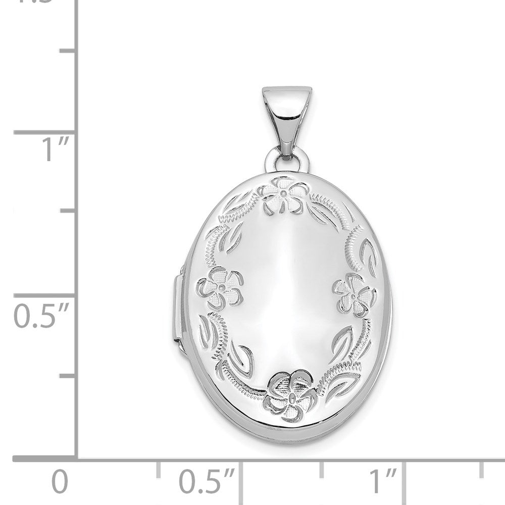 White Gold 21mm Oval Leaf Floral Scroll Border H/Eng Locket - Model XL534 - Charlie & Co. Jewelry