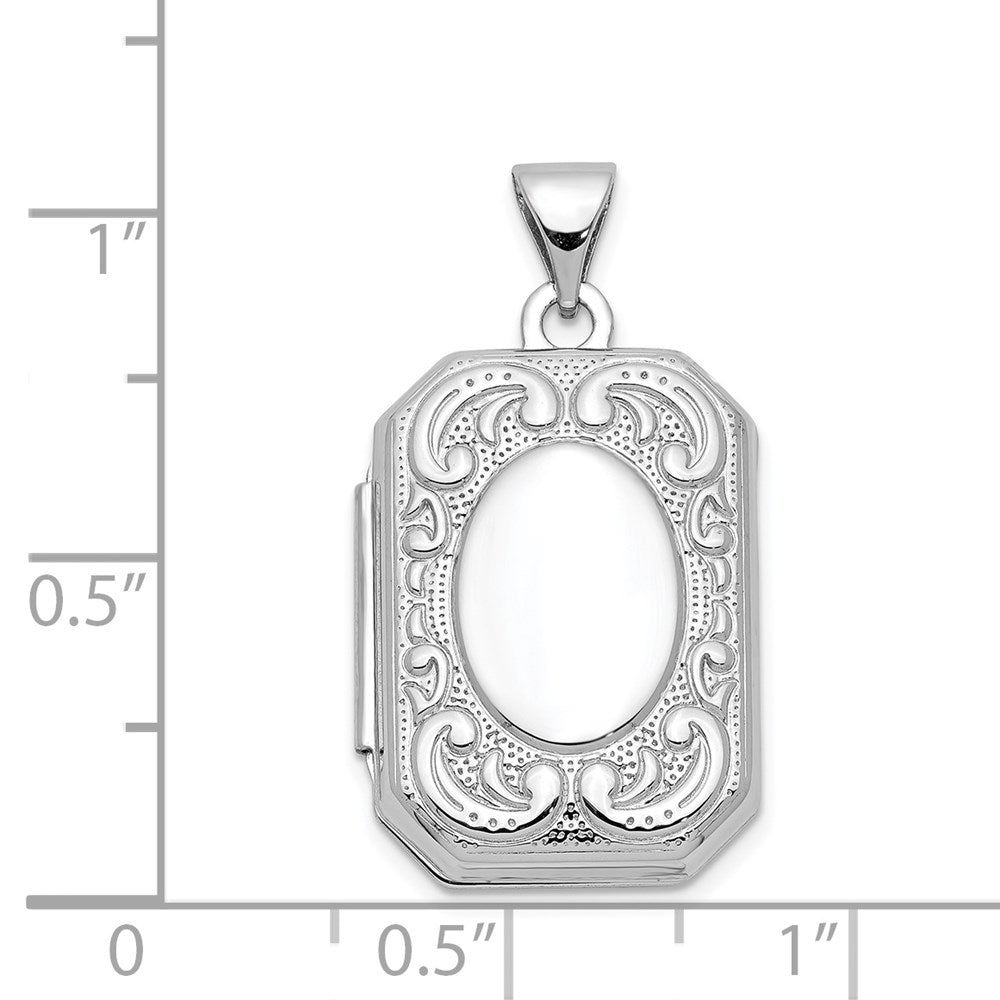 14K White Gold 20mm Book Scroll Border Locket - Model XL558