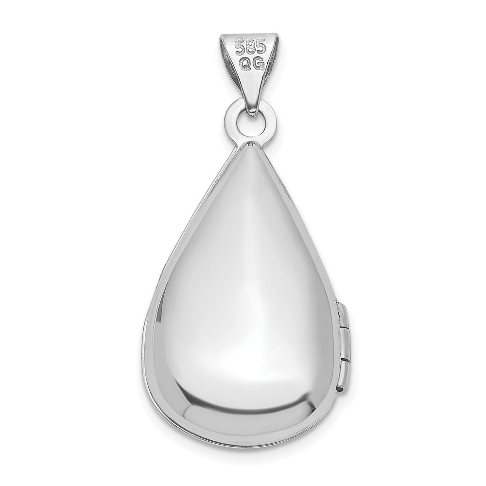 White Gold 21mm Tear Drop Diamond Locket Pendant - Model XL559 - Charlie & Co. Jewelry