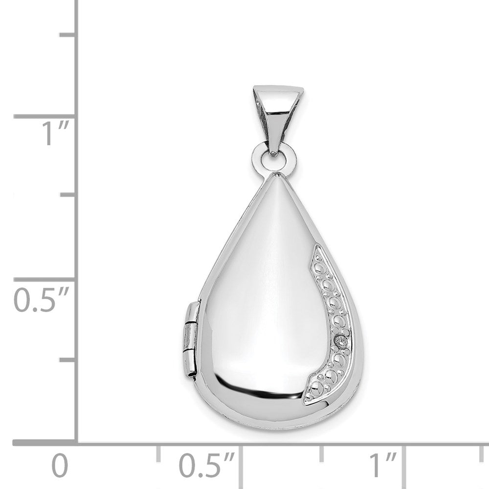 White Gold 21mm Tear Drop Diamond Locket Pendant - Model XL559 - Charlie & Co. Jewelry