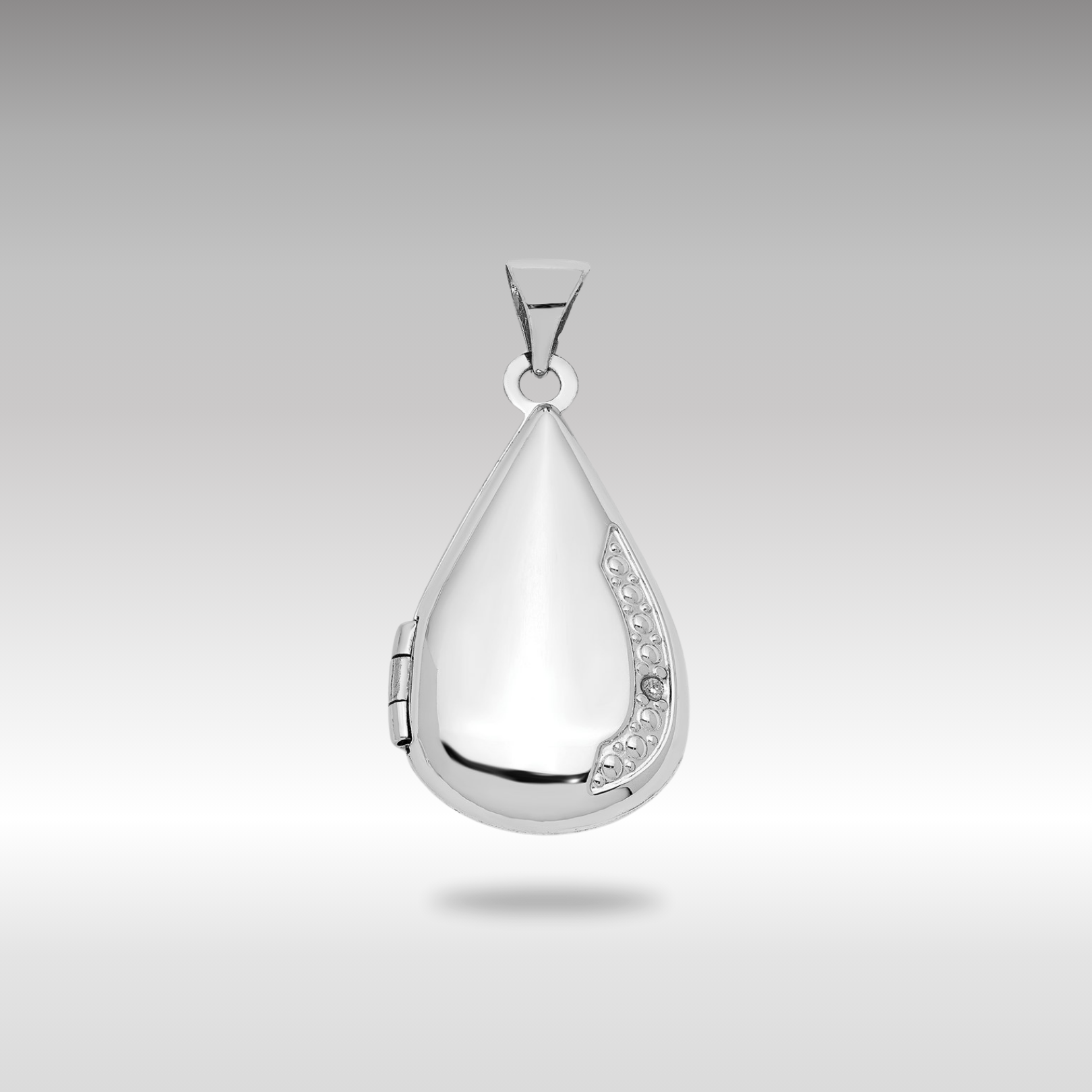 White Gold 21mm Tear Drop Diamond Locket Pendant - Model XL559 - Charlie & Co. Jewelry