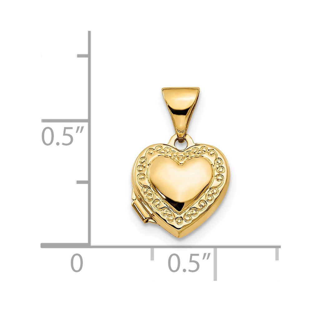 Gold Scroll Border 10mm Small Heart Locket Pendant - Model XL63 - Charlie & Co. Jewelry