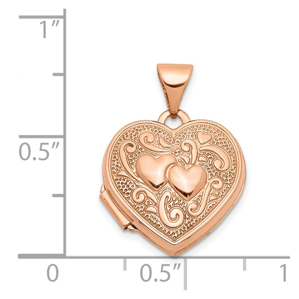 Rose Gold Textured Double Heart Scroll Design 15mm Heart Locket - Model XL659 - Charlie & Co. Jewelry