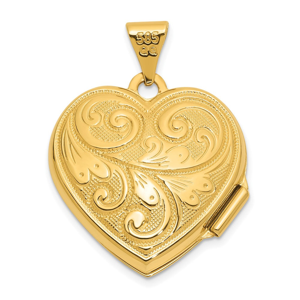 Gold 19mm Scroll Design Reversible Heart Locket Pendant - Model XL743 - Charlie & Co. Jewelry