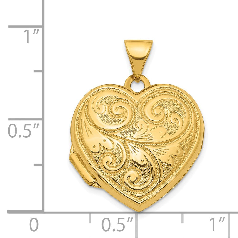 Gold 19mm Scroll Design Reversible Heart Locket Pendant - Model XL743 - Charlie & Co. Jewelry