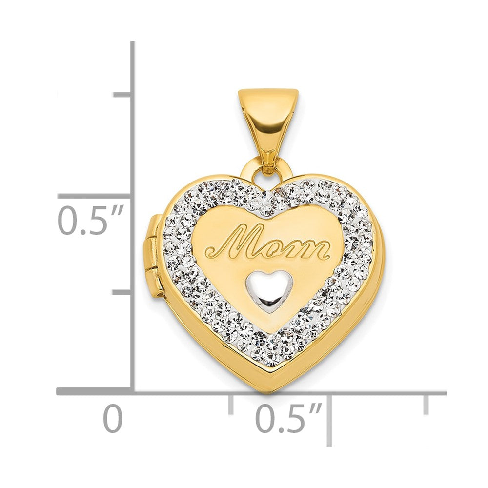 Gold with White Rhodium Crystal 16mm MOM Heart Locket Pendant - Model XL753 - Charlie & Co. Jewelry