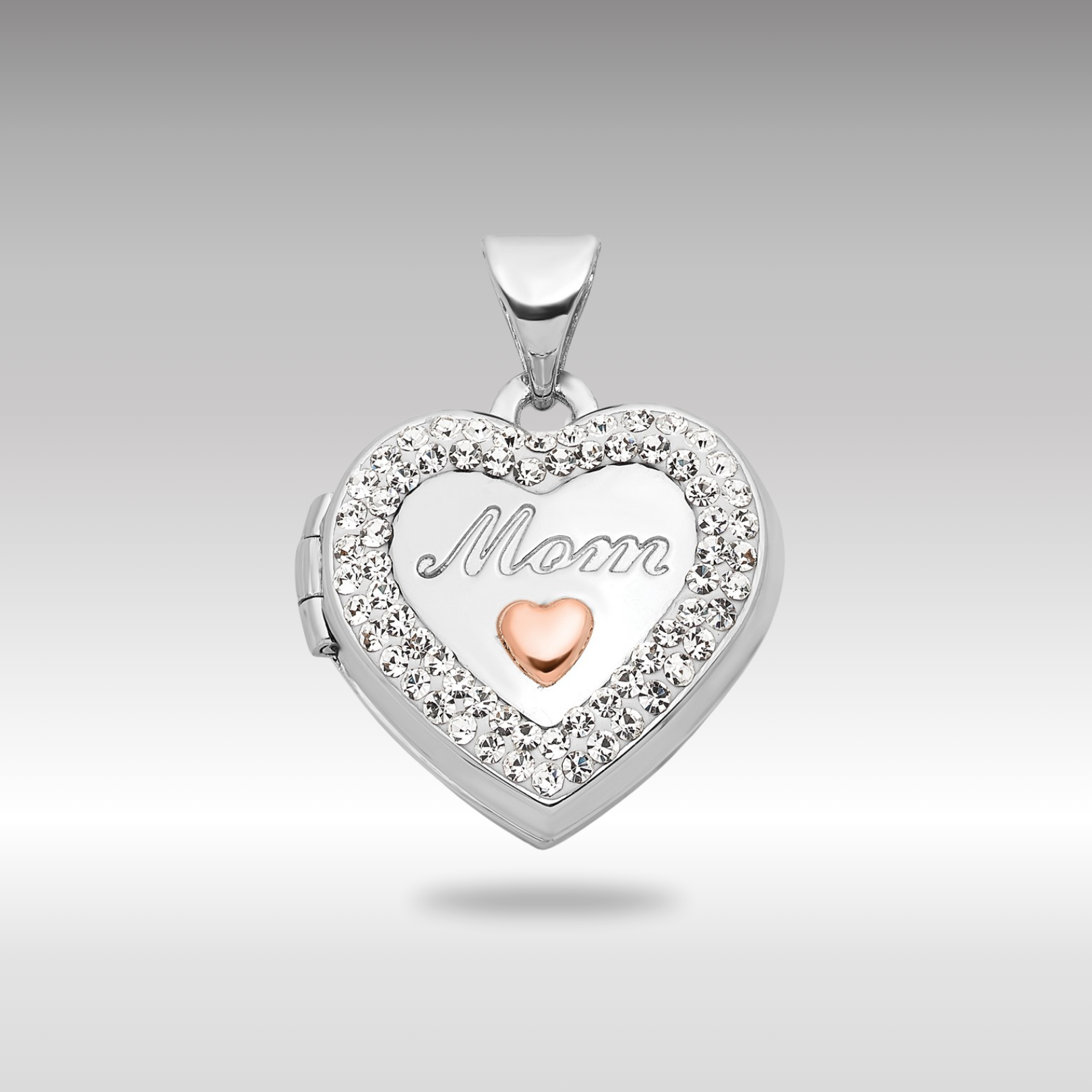 White Gold 16mm With MOM Engraved Heart Locket Pendant - Model XL754 - Charlie & Co. Jewelry