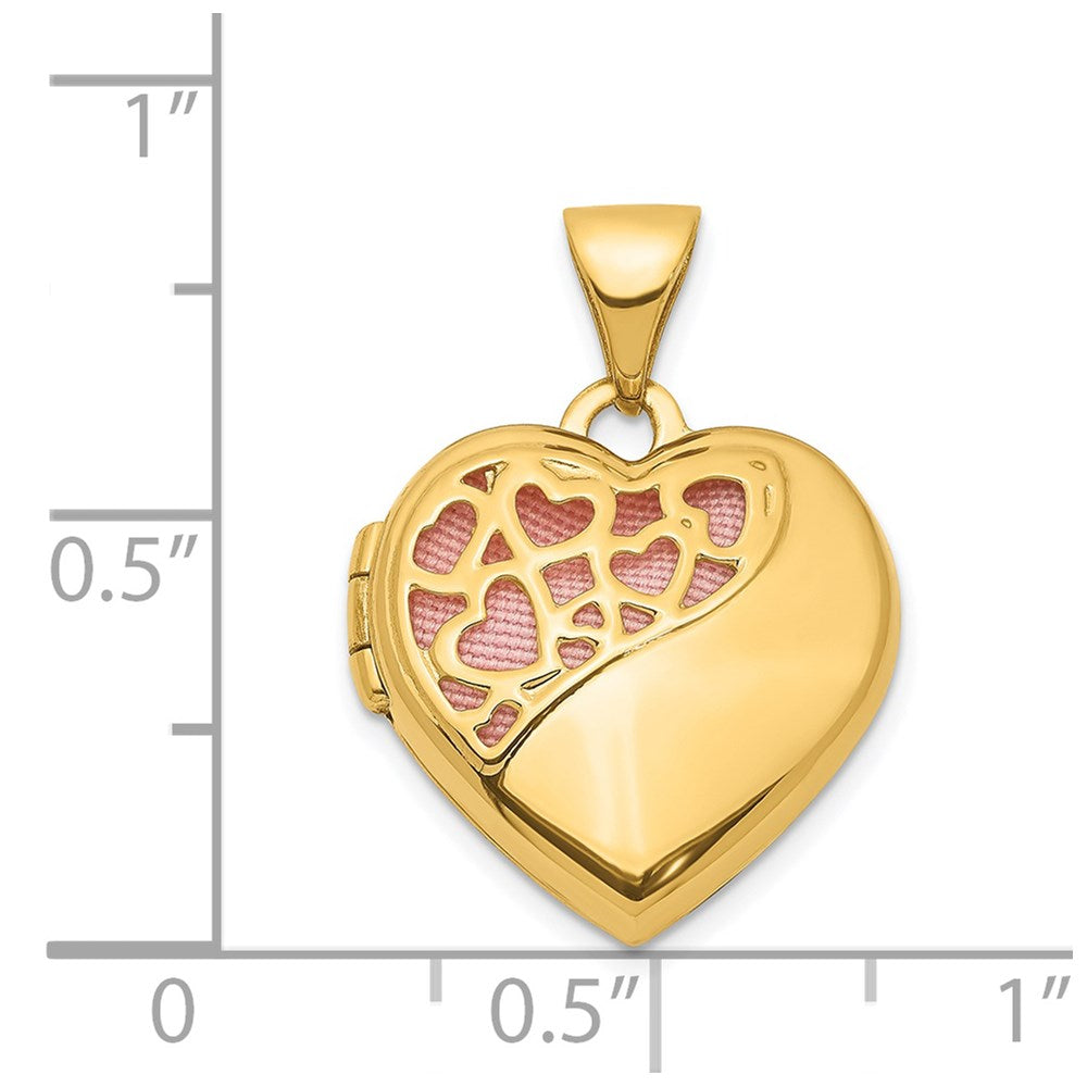 Gold Hearts Cut Out 16mm with Pink Fabric Heart Locket Pendant - Model XL765 - Charlie & Co. Jewelry