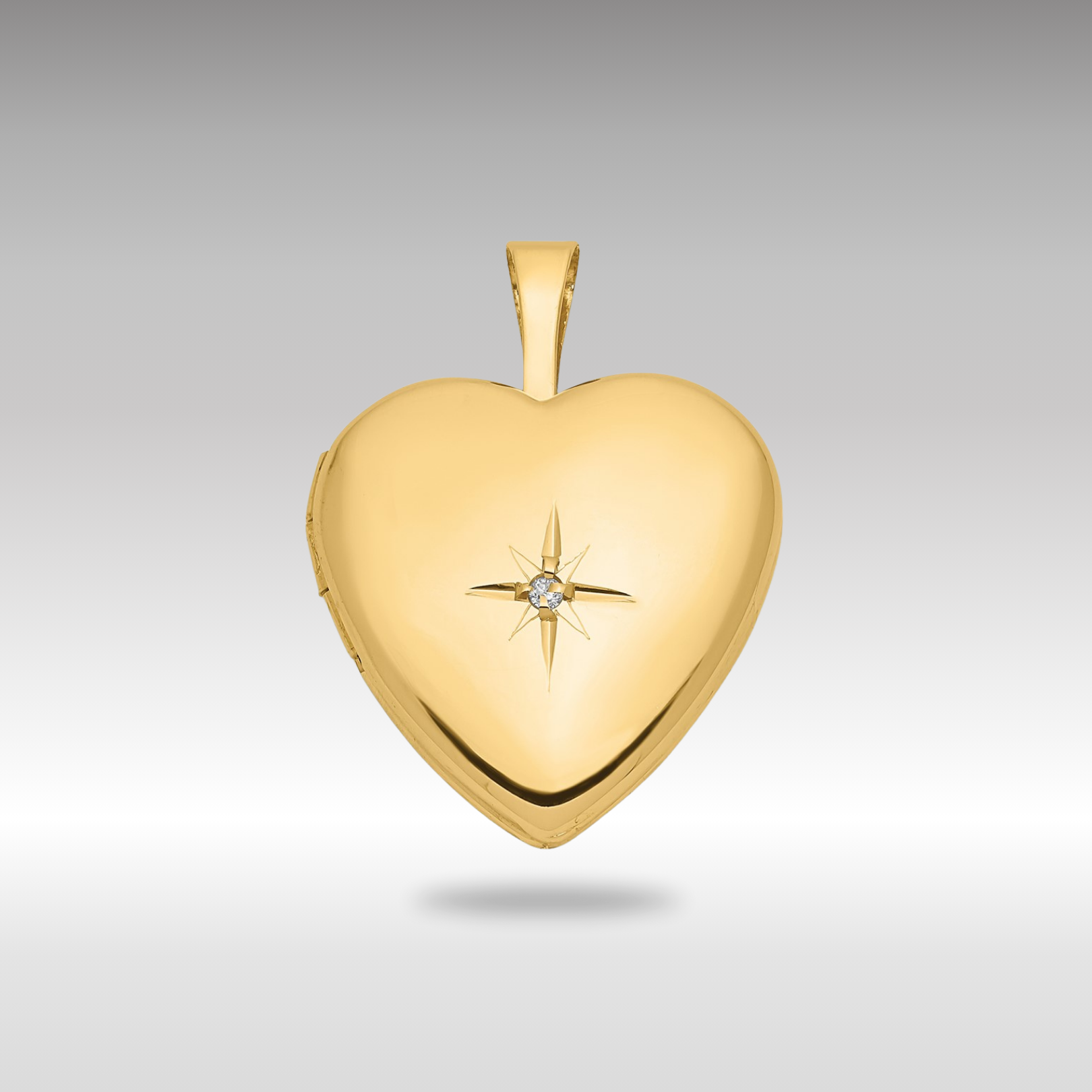 Gold 16mm with .01ct. Diamond Star Heart Locket Pendant - Model XL792 - Charlie & Co. Jewelry