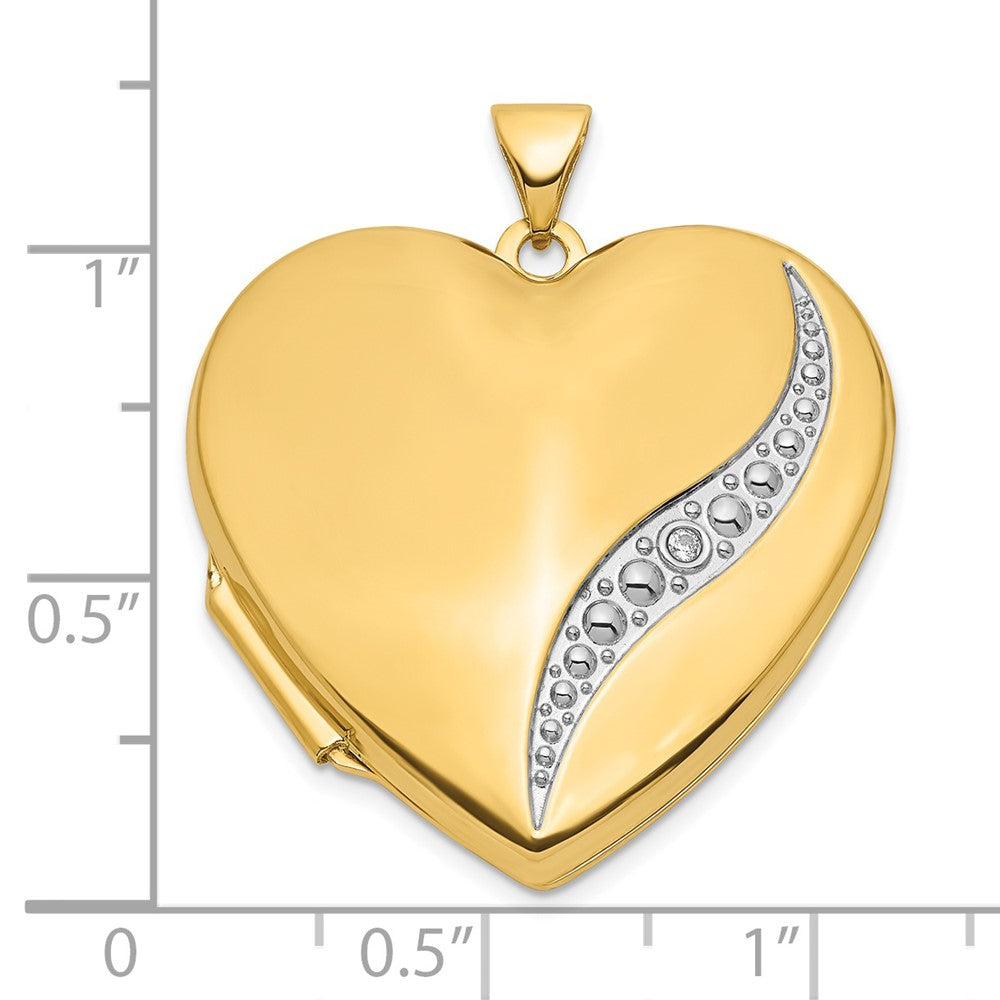 Gold With White Rhodium Wave Diamond 27mm Large Heart Locket - Model XL812 - Charlie & Co. Jewelry