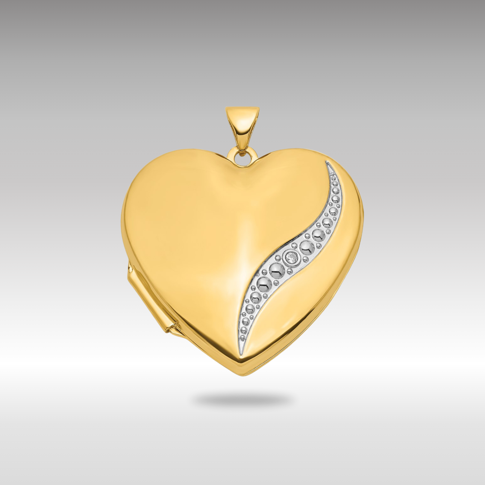 Gold With White Rhodium Wave Diamond 27mm Large Heart Locket - Model XL812 - Charlie & Co. Jewelry