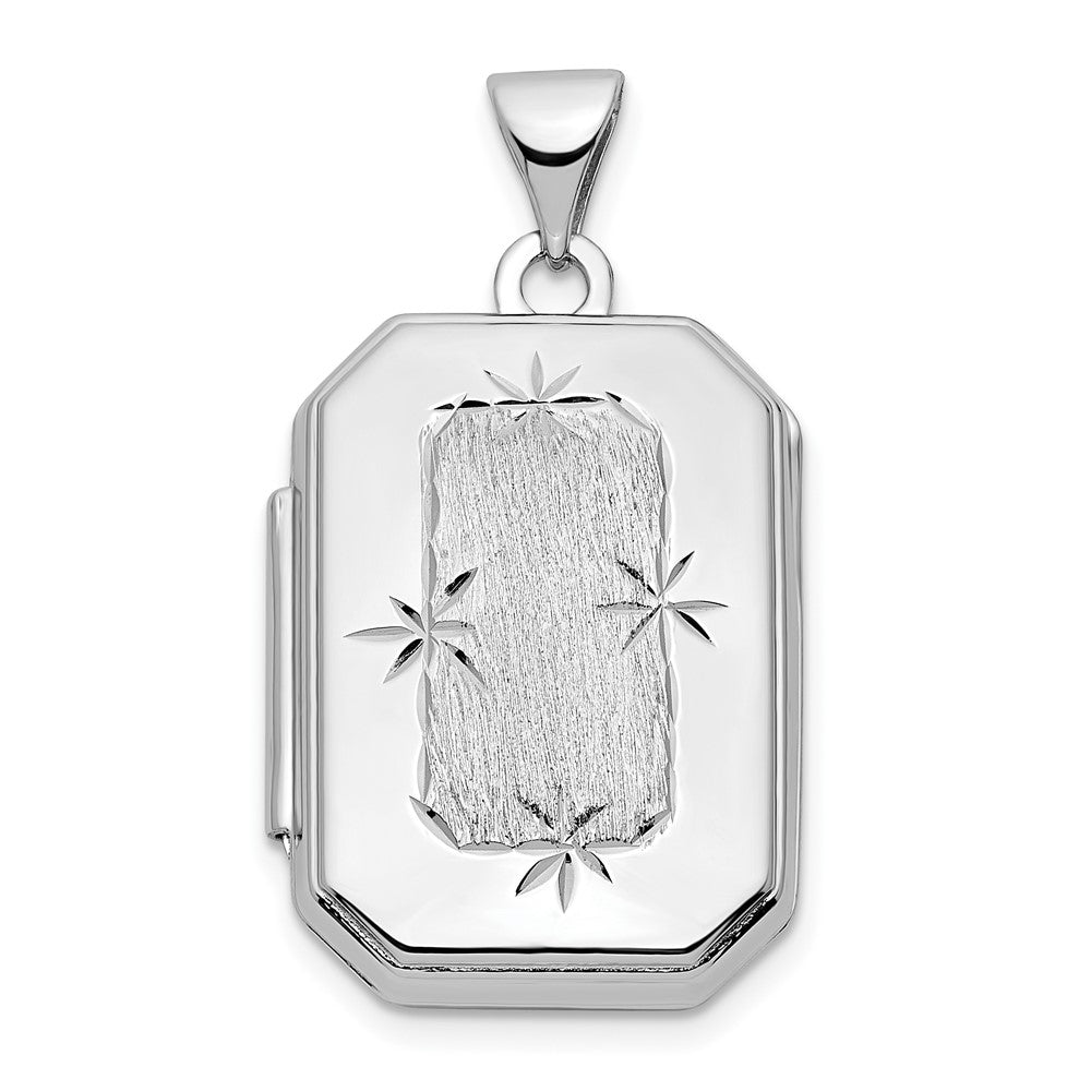 14k White Gold Diamond-cut Brushed 20mm Rectangular Locket - Model XL823