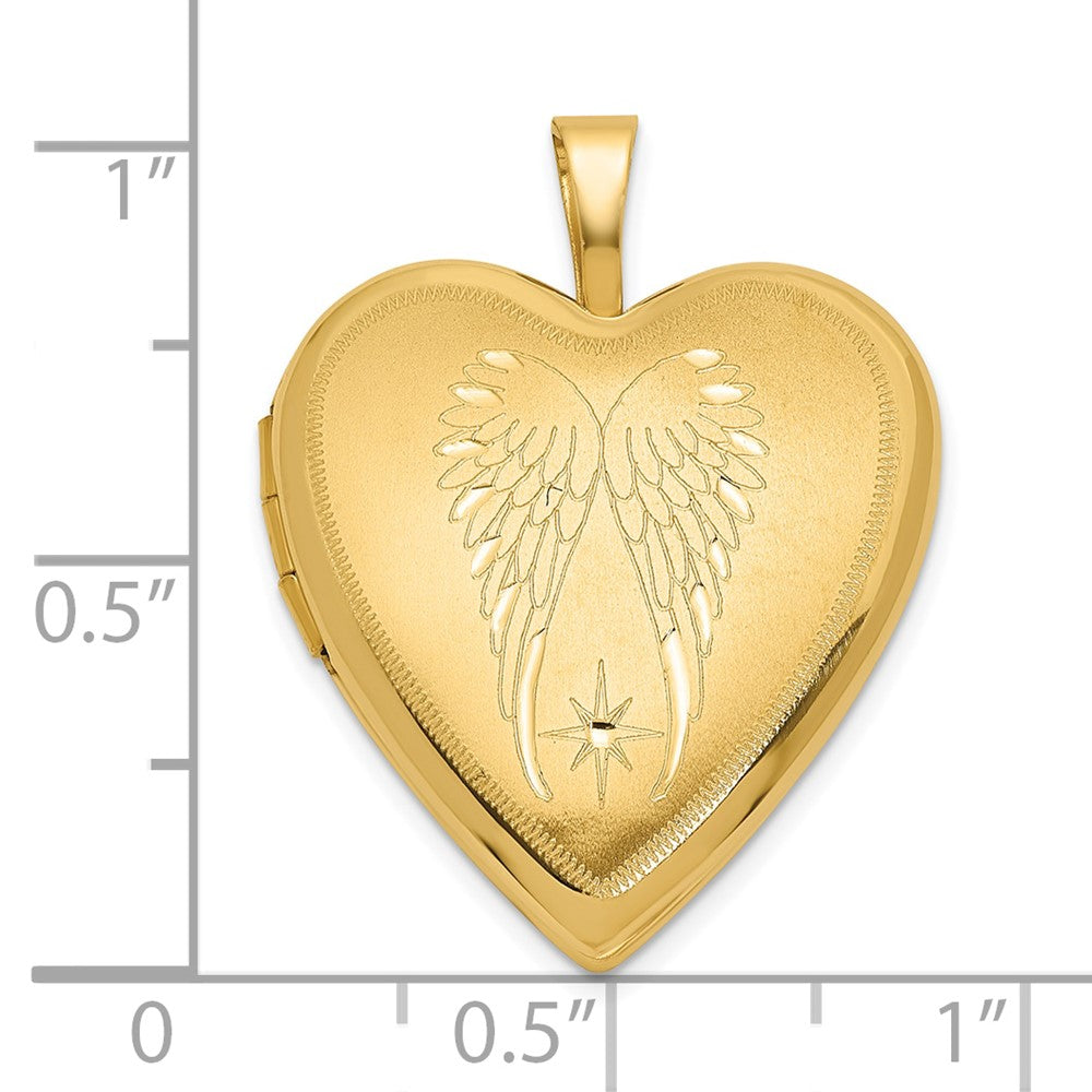 Gold Satin and Polished Angel Wings 20mm Heart Locket Pendant - Model XL850 - Charlie & Co. Jewelry