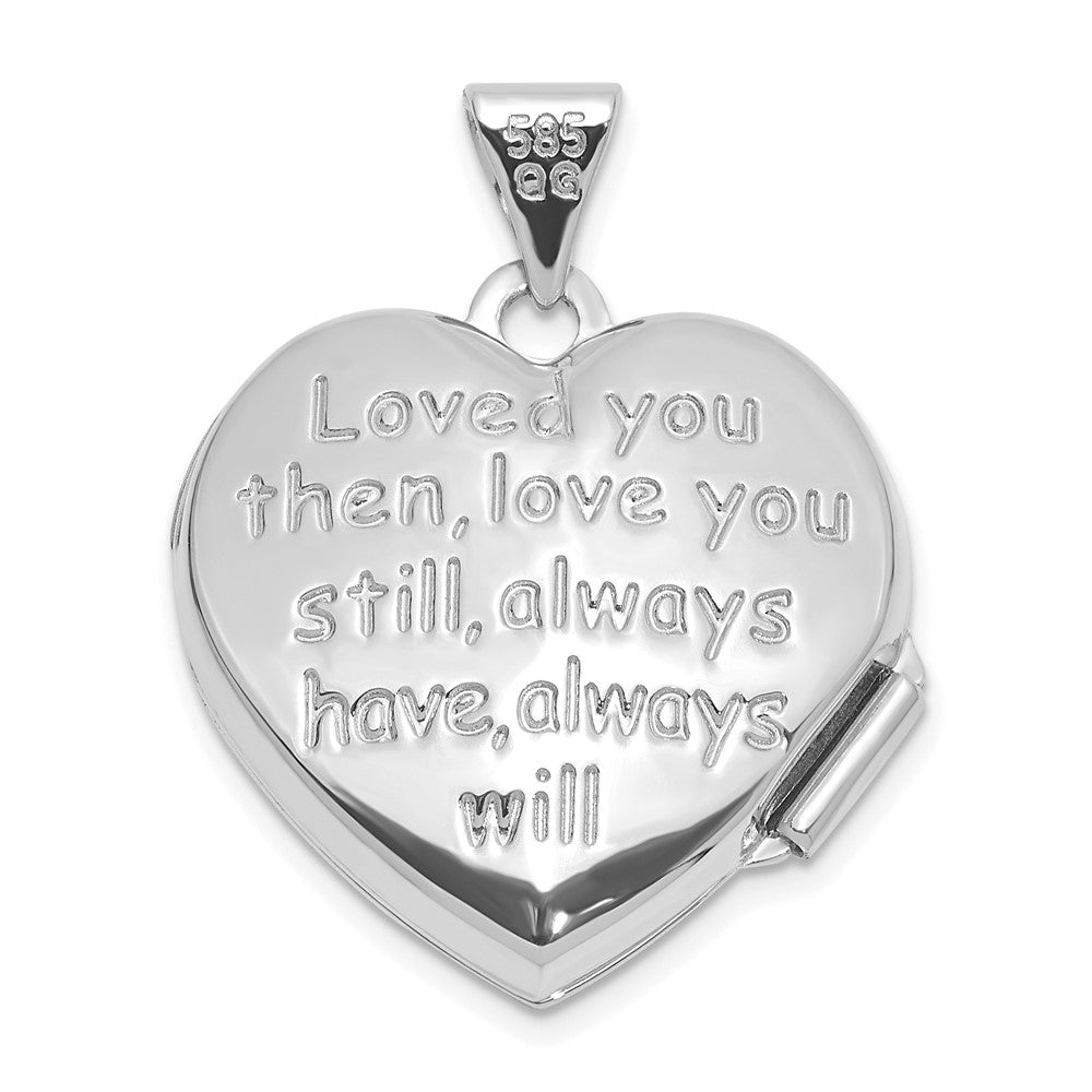 White Gold Polished Heart Border 18mm Love you Reversible Heart Locket - Model XL857W - Charlie & Co. Jewelry