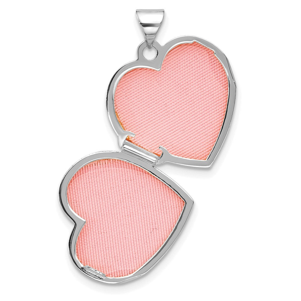 White Gold Polished Heart Border 18mm Love you Reversible Heart Locket - Model XL857W - Charlie & Co. Jewelry