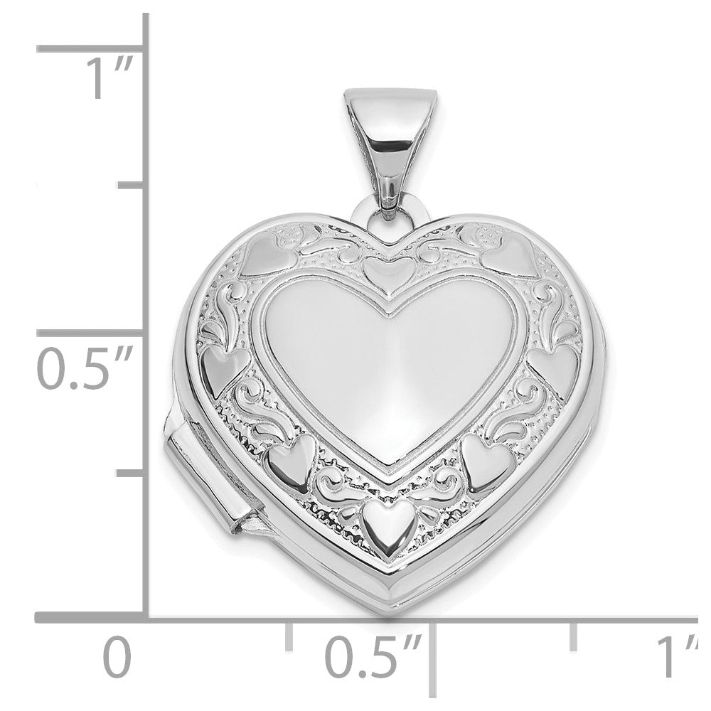 White Gold Polished Heart Border 18mm Love you Reversible Heart Locket - Model XL857W - Charlie & Co. Jewelry