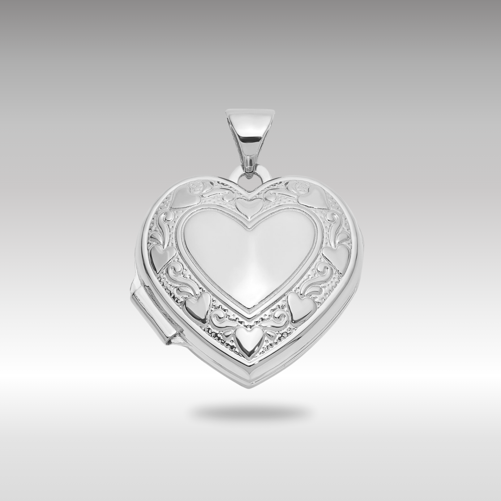 White Gold Polished Heart Border 18mm Love you Reversible Heart Locket - Model XL857W - Charlie & Co. Jewelry