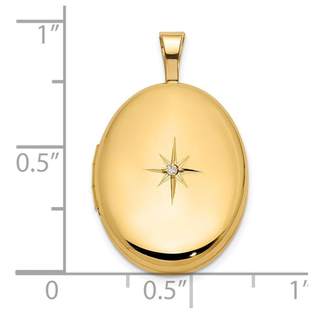 Gold Polished Diamond Star 16mm Medium Oval Locket Pendant - Model XL869 - Charlie & Co. Jewelry