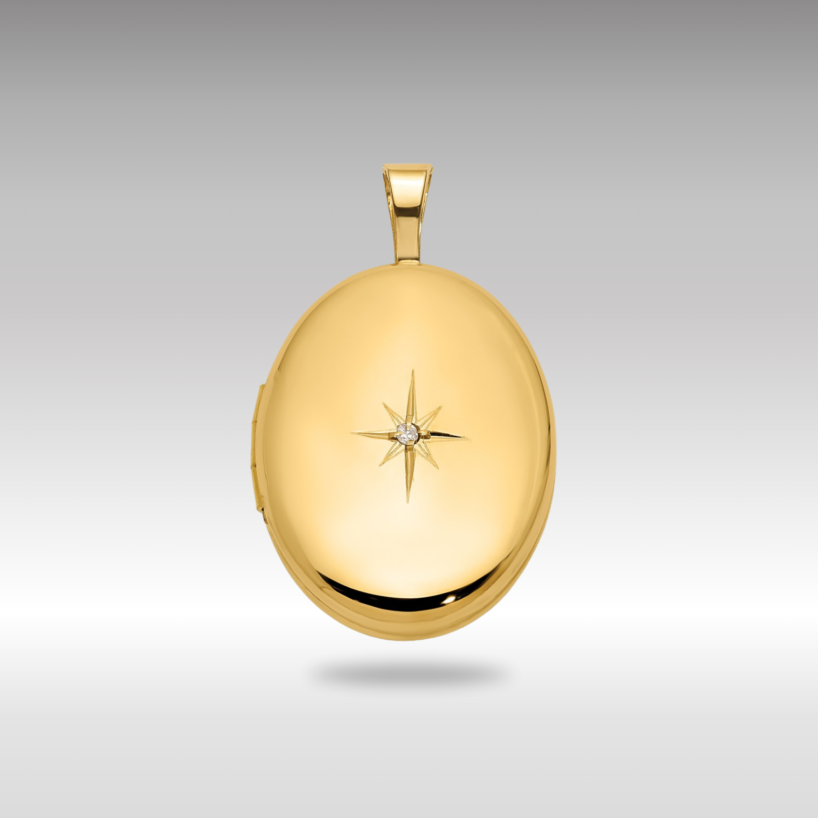 Gold Polished Diamond Star 16mm Medium Oval Locket Pendant - Model XL869 - Charlie & Co. Jewelry