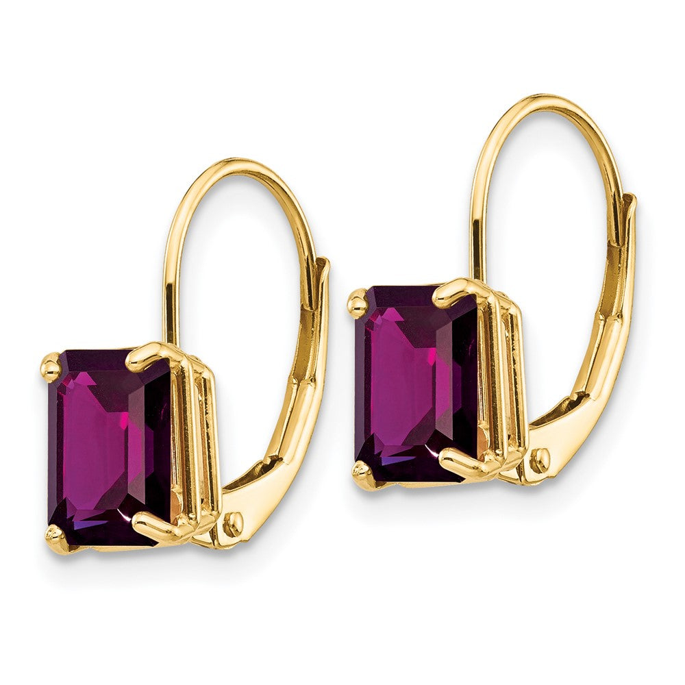 Gold 7x5mm Emerald Cut Amethyst Leverback Earrings Model-XLB124AM - Charlie & Co. Jewelry