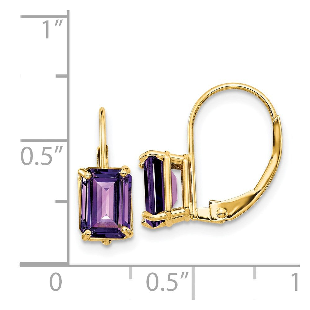 Gold 7x5mm Emerald Cut Amethyst Leverback Earrings Model-XLB124AM - Charlie & Co. Jewelry