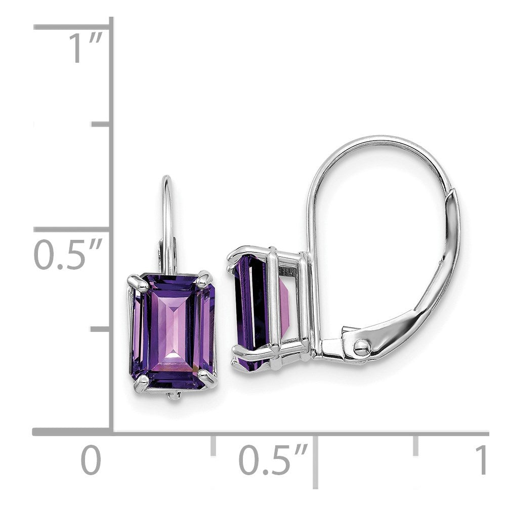 White Gold 7x5mm Emerald Cut Amethyst Leverback Earrings Model-XLB124WAM - Charlie & Co. Jewelry