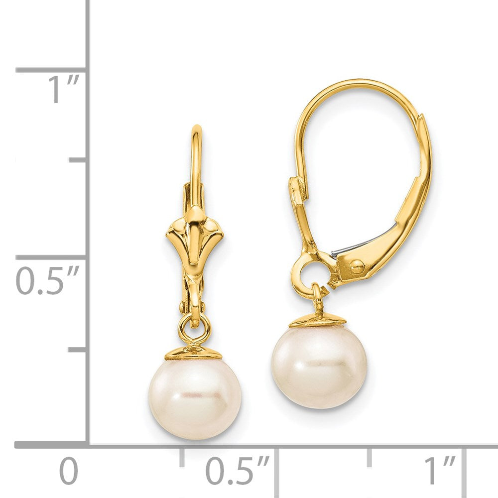 Gold 6-7mm White Round Freshwater Cultured Pearl Leverback Earrings Model-XLB154PL - Charlie & Co. Jewelry