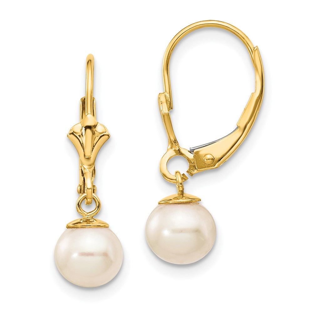 Gold 6-7mm White Round Freshwater Cultured Pearl Leverback Earrings Model-XLB154PL - Charlie & Co. Jewelry