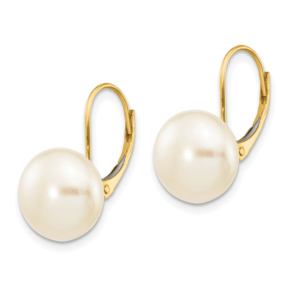 Gold 10-11mm White Button Freshwater Cultured Pearl Leverback Earrings - Model XLB159BL - Charlie & Co. Jewelry