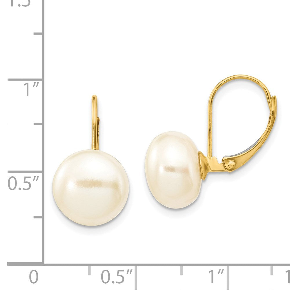 Gold 10-11mm White Button Freshwater Cultured Pearl Leverback Earrings - Model XLB159BL - Charlie & Co. Jewelry