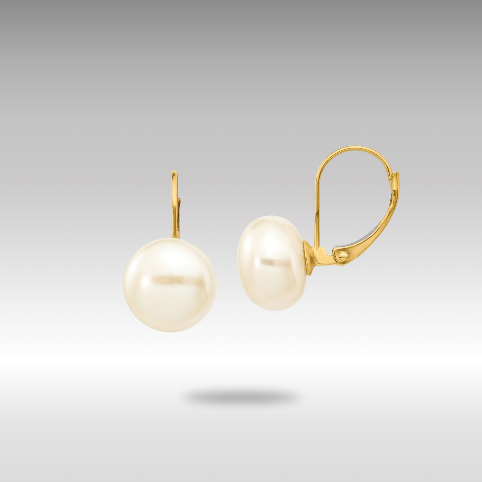 Gold 10-11mm White Button Freshwater Cultured Pearl Leverback Earrings - Model XLB159BL - Charlie & Co. Jewelry