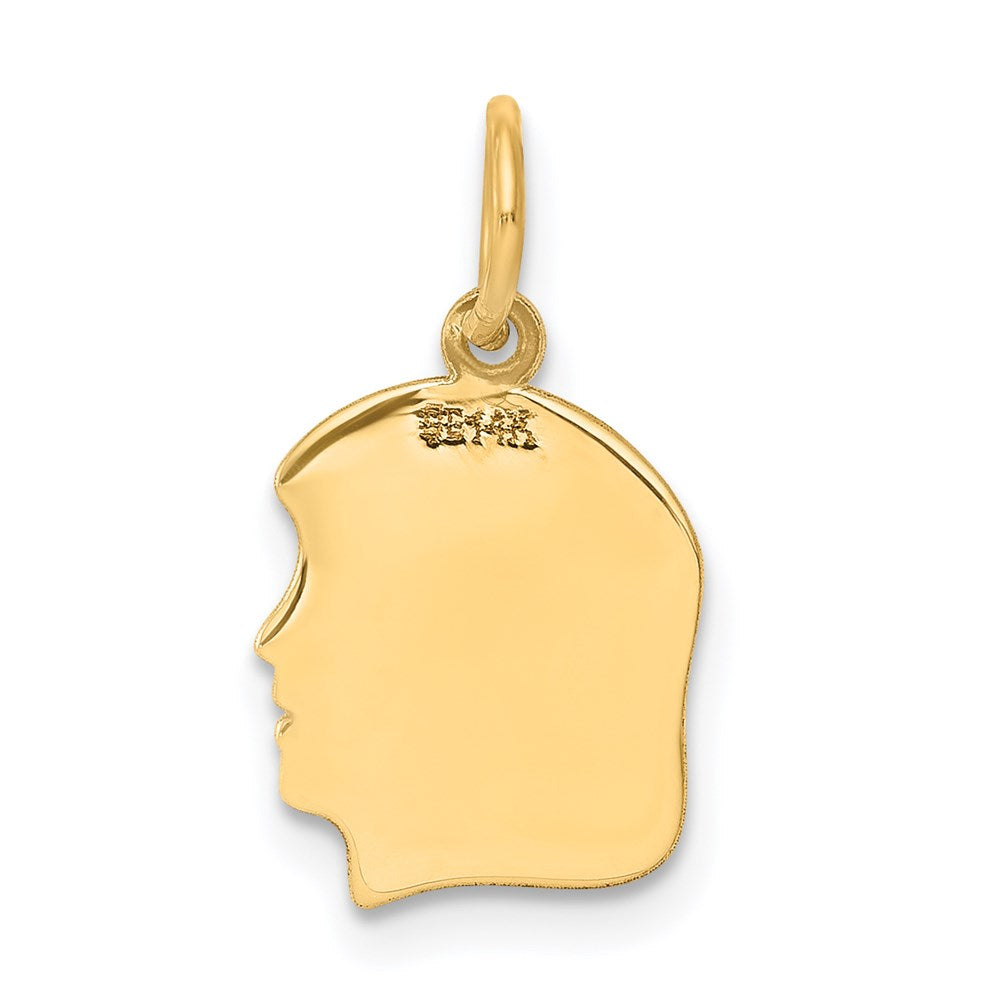 Charlie & Co Jewelry | 14k Plain Small .018 Gauge Facing Right Engravable Girl Head Charm - Model XM105/18
