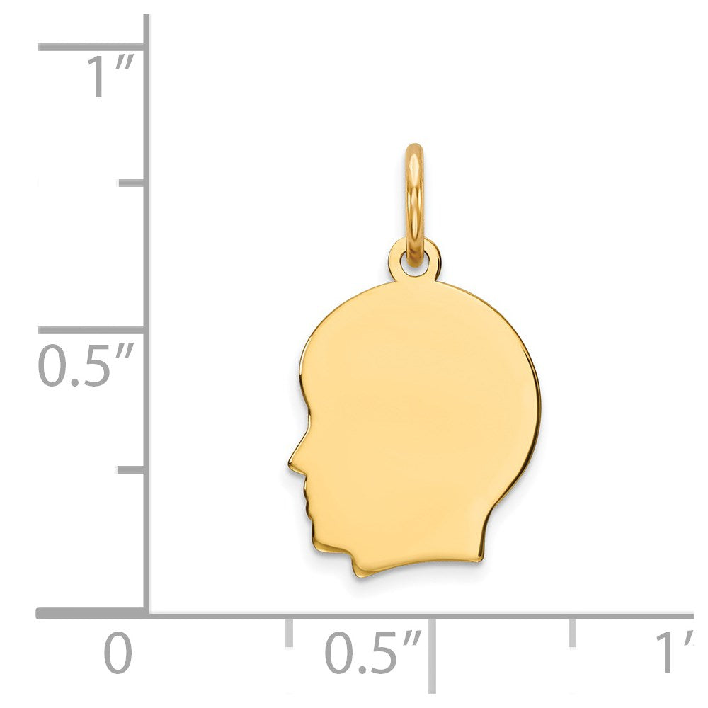 Charlie & Co Jewelry | 14k Plain Small .018 Gauge Facing Left Engravable Boy Head Charm - Model XM106/18