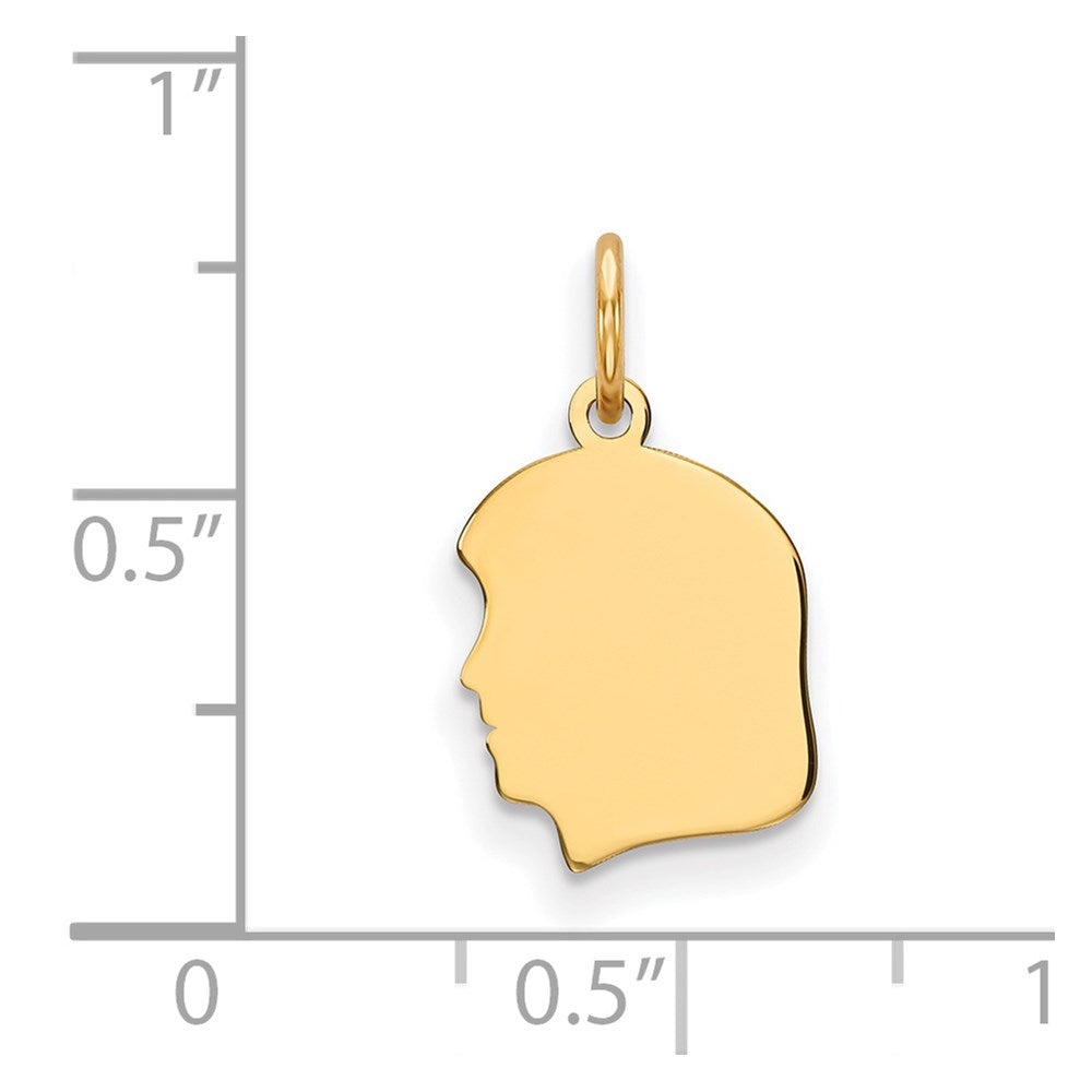 Charlie & Co Jewelry | 14k Plain Small .027 Gauge Facing Left Engravable Girl Head Charm - Model XM107/27