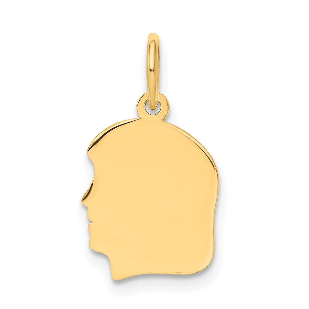 Charlie & Co Jewelry | 14k Plain Small .018 Gauge Facing Left Engravable Girl Head Charm - Model XM107/18