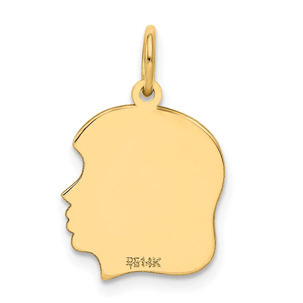 Charlie & Co Jewelry | 14k Plain Medium .018 Gauge Facing Right Engravable Girl Head Charm - Model XM109/18