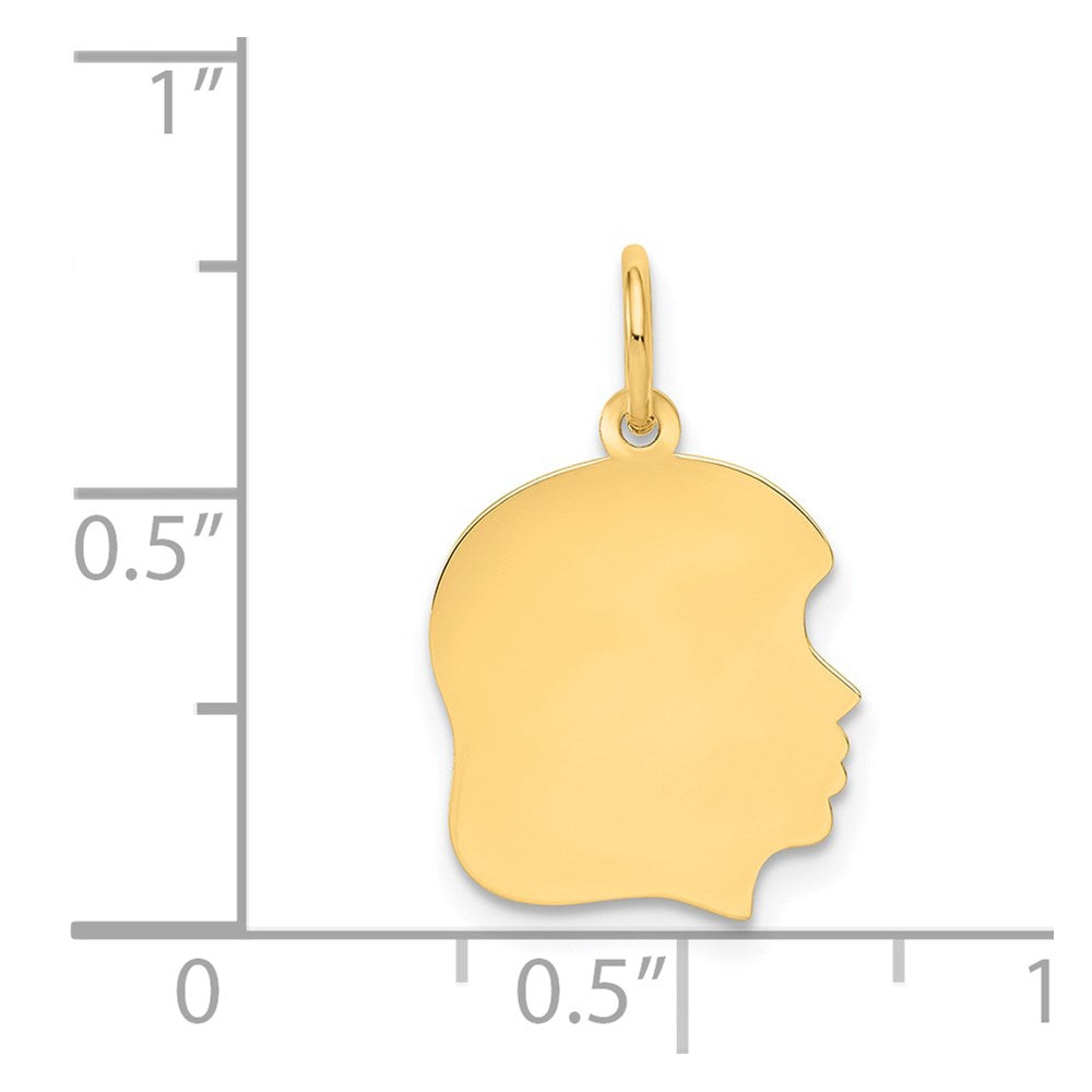Charlie & Co Jewelry | 14k Plain Medium .027 Gauge Facing Right Engravable Girl Head Charm - Model XM109/27