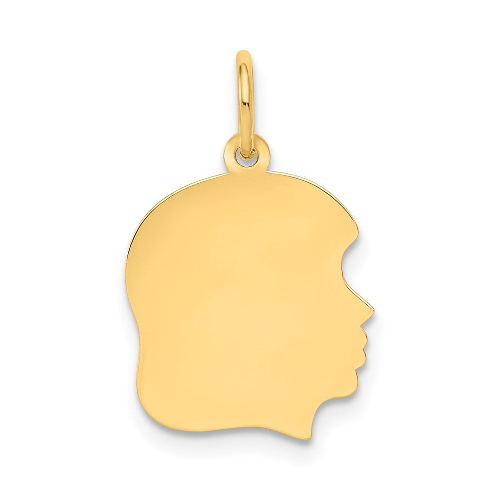 Charlie & Co Jewelry | 14k Plain Medium .027 Gauge Facing Right Engravable Girl Head Charm - Model XM109/27