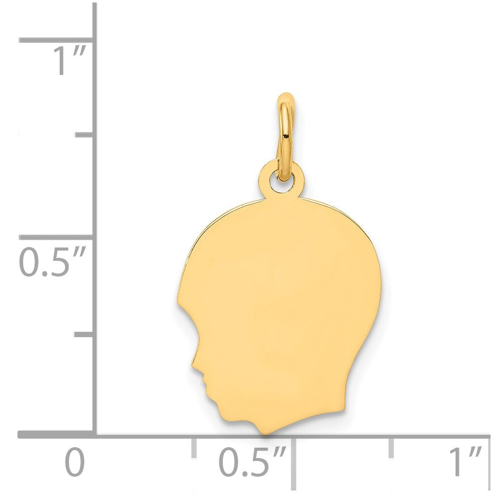 Charlie & Co Jewelry | 14k Plain Medium .027 Gauge Facing Left Engravable Boy Head Charm - Model XM110/27