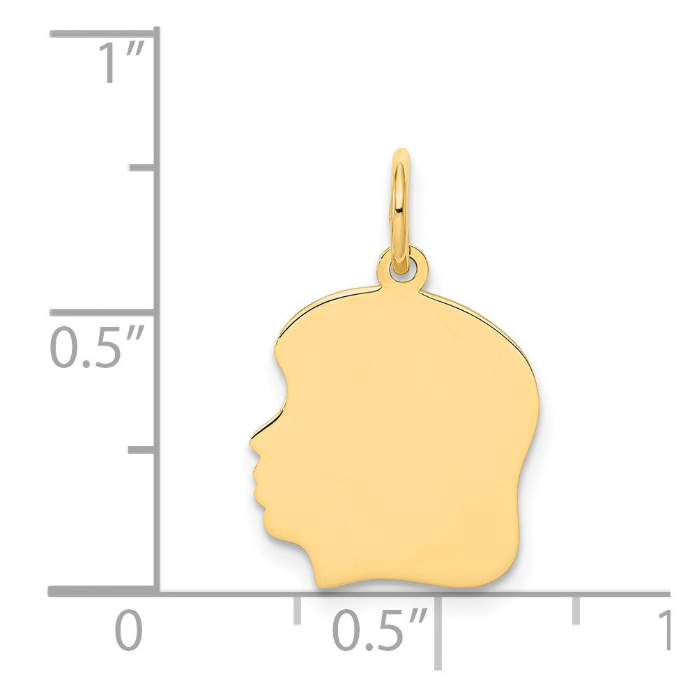 Charlie & Co Jewelry | 14k Plain Medium .035 Gauge Facing Left Engravable Girl Head Charm - Model XM111/35