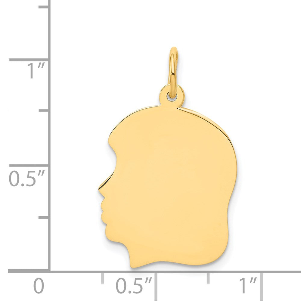 Charlie & Co Jewelry | 14k Plain Medium .013 Gauge Facing Left Engravable Girl Head Charm - Model XM115/13