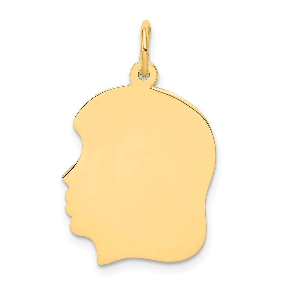 Charlie & Co Jewelry | 14k Plain Medium .013 Gauge Facing Left Engravable Girl Head Charm - Model XM115/13