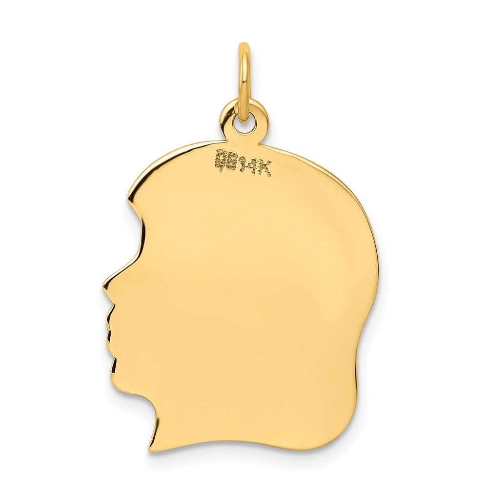 Charlie & Co Jewelry | 14k Plain Large .027 Gauge Facing Right Engravable Girl Head Charm - Model XM117/27