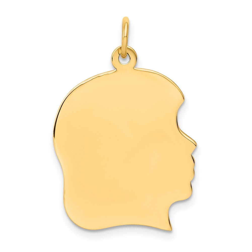 Charlie & Co Jewelry | 14k Plain Large .027 Gauge Facing Right Engravable Girl Head Charm - Model XM117/27