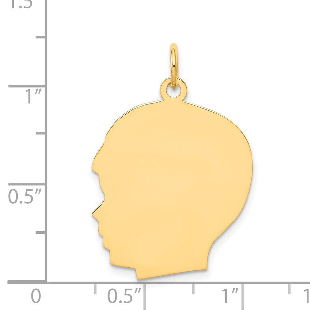 Charlie & Co Jewelry | 14k Plain Large .035 Gauge Facing Left Engravable Boy Head Charm - Model XM118/35
