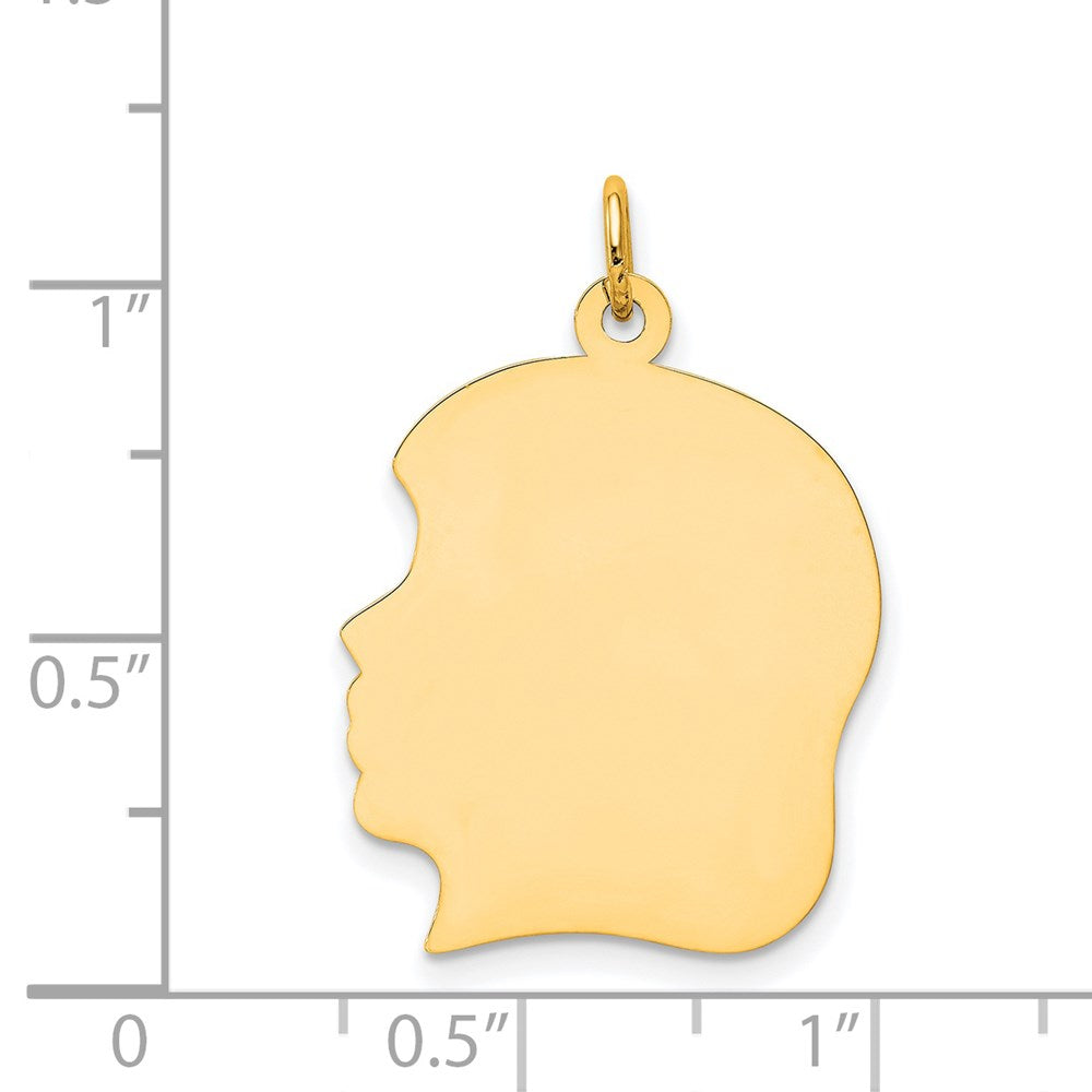 Charlie & Co Jewelry | 14k Plain Large .035 Gauge Facing Left Engravable Girl Head Charm - Model XM119/35