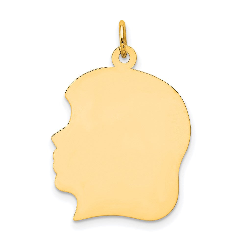 Charlie & Co Jewelry | 14k Plain Large .035 Gauge Facing Left Engravable Girl Head Charm - Model XM119/35